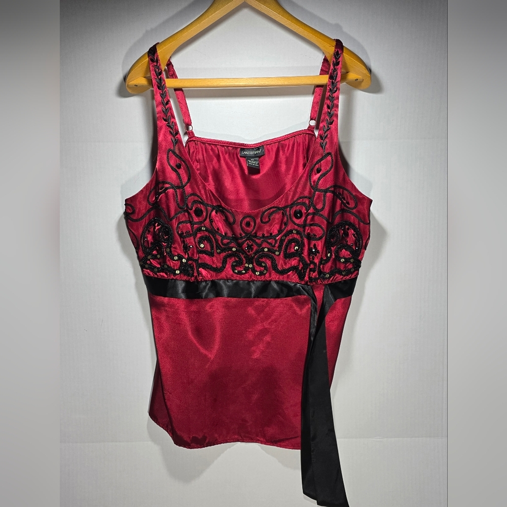 Lane Bryant Size 24 Sequin Burgundy and Black Camisole Top Dressy With Ribbon